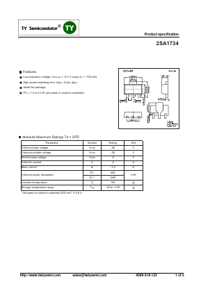 2SA1734 Datasheet PDF TY Semiconductor