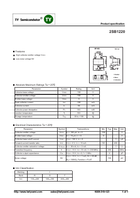 2SB1220 Datasheet PDF TY Semiconductor