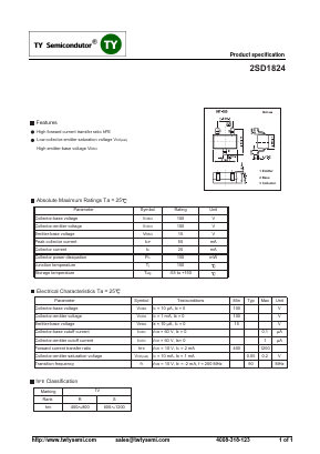 2SD1824 Datasheet PDF TY Semiconductor