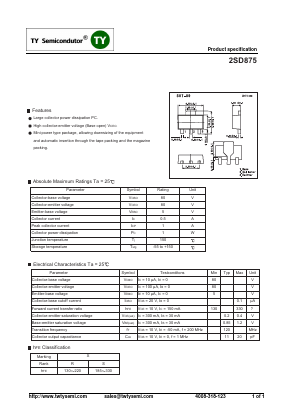 2SD875 Datasheet PDF TY Semiconductor