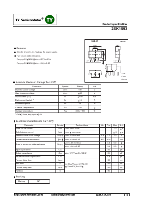 2SK1593 Datasheet PDF TY Semiconductor