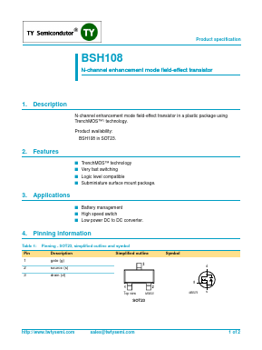 BSH108 Datasheet PDF TY Semiconductor