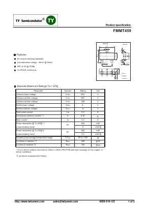FMMT459 Datasheet PDF TY Semiconductor