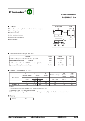 P6SMBJ7.5A Datasheet PDF TY Semiconductor