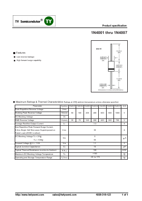 1N4003 Datasheet PDF TY Semiconductor