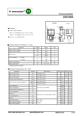 2SK3900 Datasheet PDF TY Semiconductor