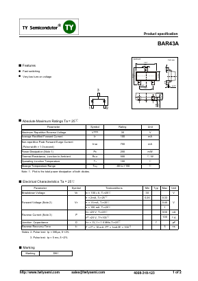 BAR43A Datasheet PDF TY Semiconductor