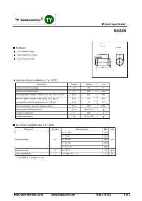 BAS85 Datasheet PDF TY Semiconductor