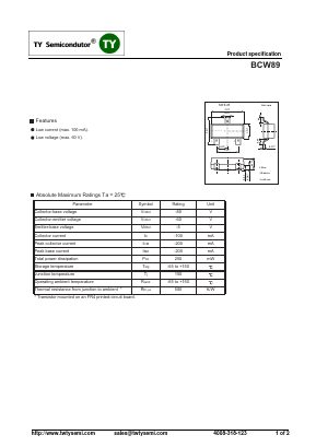 BCW89 Datasheet PDF TY Semiconductor