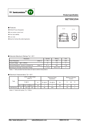 BZT55C2V4 Datasheet PDF TY Semiconductor