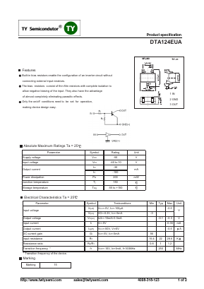 DTA124EUA Datasheet PDF TY Semiconductor
