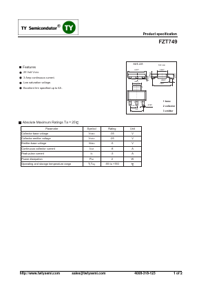 FZT749 Datasheet PDF TY Semiconductor