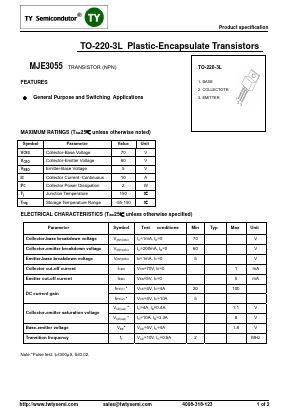 MJE3055 Datasheet PDF TY Semiconductor