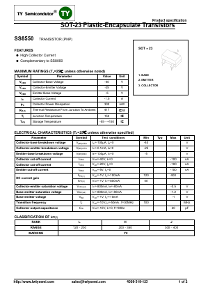 SS8550 Datasheet PDF TY Semiconductor