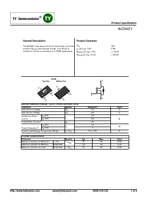 AO3421 Datasheet PDF TY Semiconductor