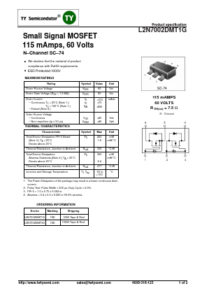 L2N7002DMT1G Datasheet PDF TY Semiconductor