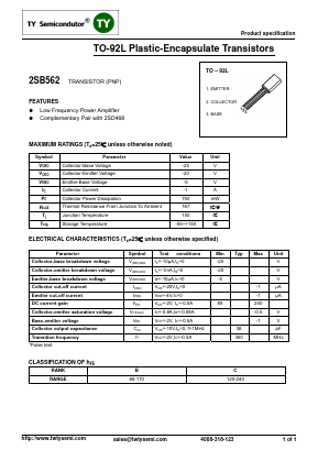 2SB562 Datasheet PDF TY Semiconductor