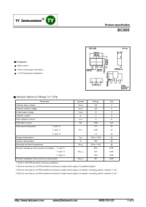 BC869 Datasheet PDF TY Semiconductor