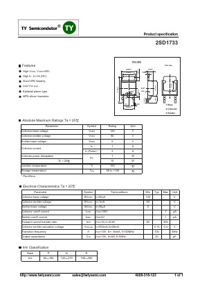 2SD1733 Datasheet PDF TY Semiconductor