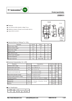 2SB931 Datasheet PDF TY Semiconductor
