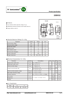 2SB932 Datasheet PDF TY Semiconductor