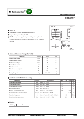 2SB1537 Datasheet PDF TY Semiconductor