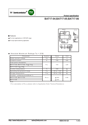 BAT17-04 Datasheet PDF TY Semiconductor