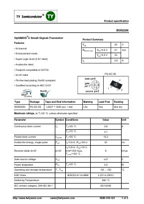 BSR202N Datasheet PDF TY Semiconductor