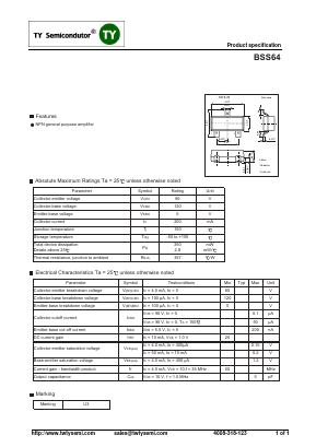 BSS64 Datasheet PDF TY Semiconductor