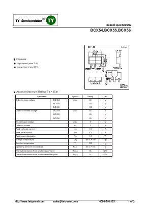 BCX56 Datasheet PDF TY Semiconductor