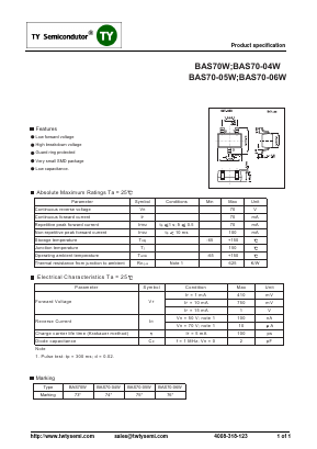 BAS70-05W Datasheet PDF TY Semiconductor