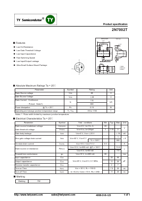 2N7002T Datasheet PDF TY Semiconductor