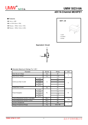 SI2318A Datasheet PDF Guangdong Youtai Semiconductor Co., Ltd.