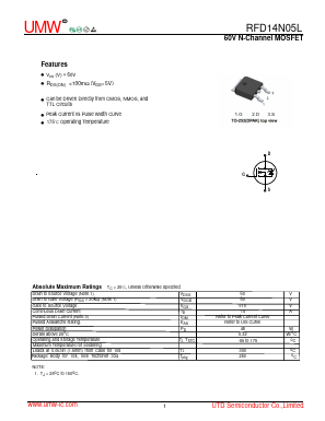 RFD14N05LSM Datasheet PDF Guangdong Youtai Semiconductor Co., Ltd.