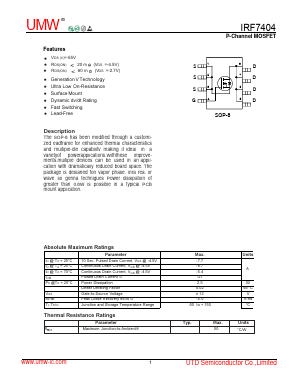 IRF7404 Datasheet PDF Guangdong Youtai Semiconductor Co., Ltd.