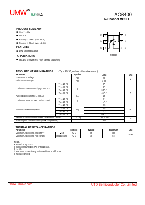 AO6400 Datasheet PDF Guangdong Youtai Semiconductor Co., Ltd.