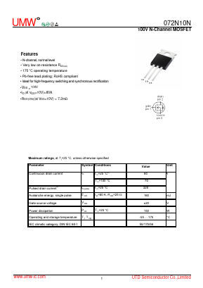 072N10N Datasheet PDF Guangdong Youtai Semiconductor Co., Ltd.