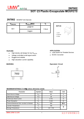 2N7002 Datasheet PDF Guangdong Youtai Semiconductor Co., Ltd.