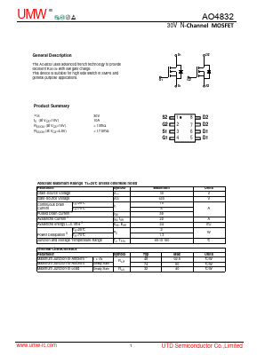AO4832 Datasheet PDF Guangdong Youtai Semiconductor Co., Ltd.