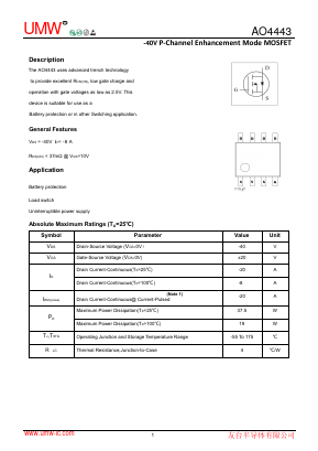 AO4443 Datasheet PDF Guangdong Youtai Semiconductor Co., Ltd.