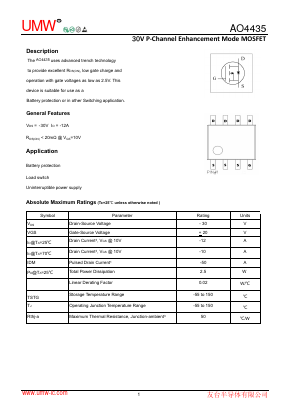 AO4435 Datasheet PDF Guangdong Youtai Semiconductor Co., Ltd.