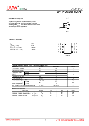 AO4419 Datasheet PDF Guangdong Youtai Semiconductor Co., Ltd.