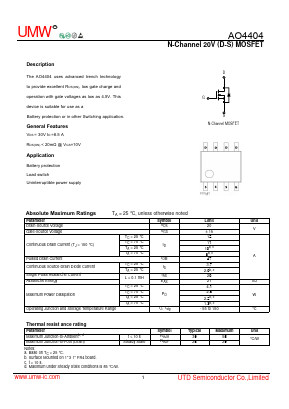 AO4404 Datasheet PDF Guangdong Youtai Semiconductor Co., Ltd.