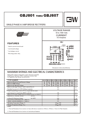 GBJ801 Datasheet PDF UNIOHM CORPORATION