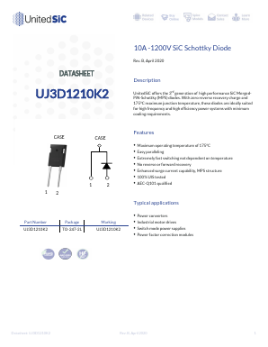UJ3D1210K2 Datasheet PDF UnitedSiC.