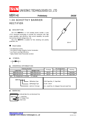 MBR140 Datasheet PDF Unisonic Technologies