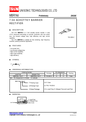 MBR760 Datasheet PDF Unisonic Technologies