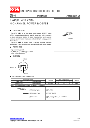 2N40G-TA3-T Datasheet PDF Unisonic Technologies