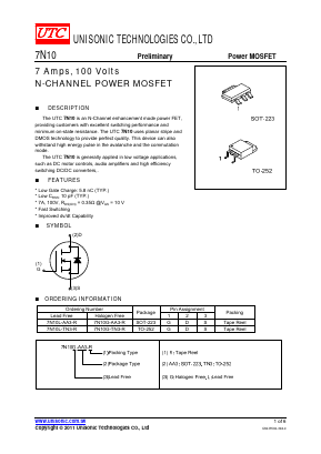 7N10L-AA3-R Datasheet PDF Unisonic Technologies