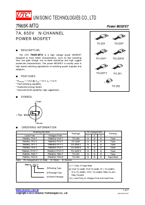 7N65KG-TF2-T Datasheet PDF Unisonic Technologies